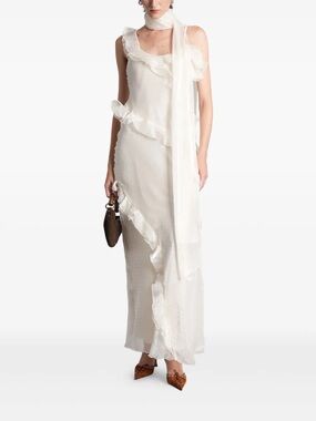Siedres Monica White Embellished Gown + Neck Scarf